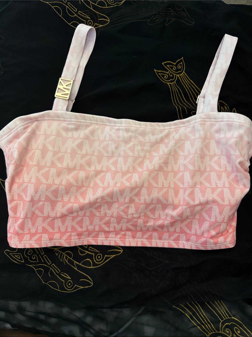 Michael Kors Light Pink MK Logo Crop Swim  Tank with Gold Hardware